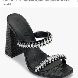 NWOB Karl Lagerfeld Women's Black Embellished Block Heel Sandal